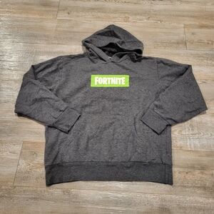 Fortnite Fleece Hoodie Kid Boy Dark Grey Graphic Logo Sweatshirt Boys Size Large
